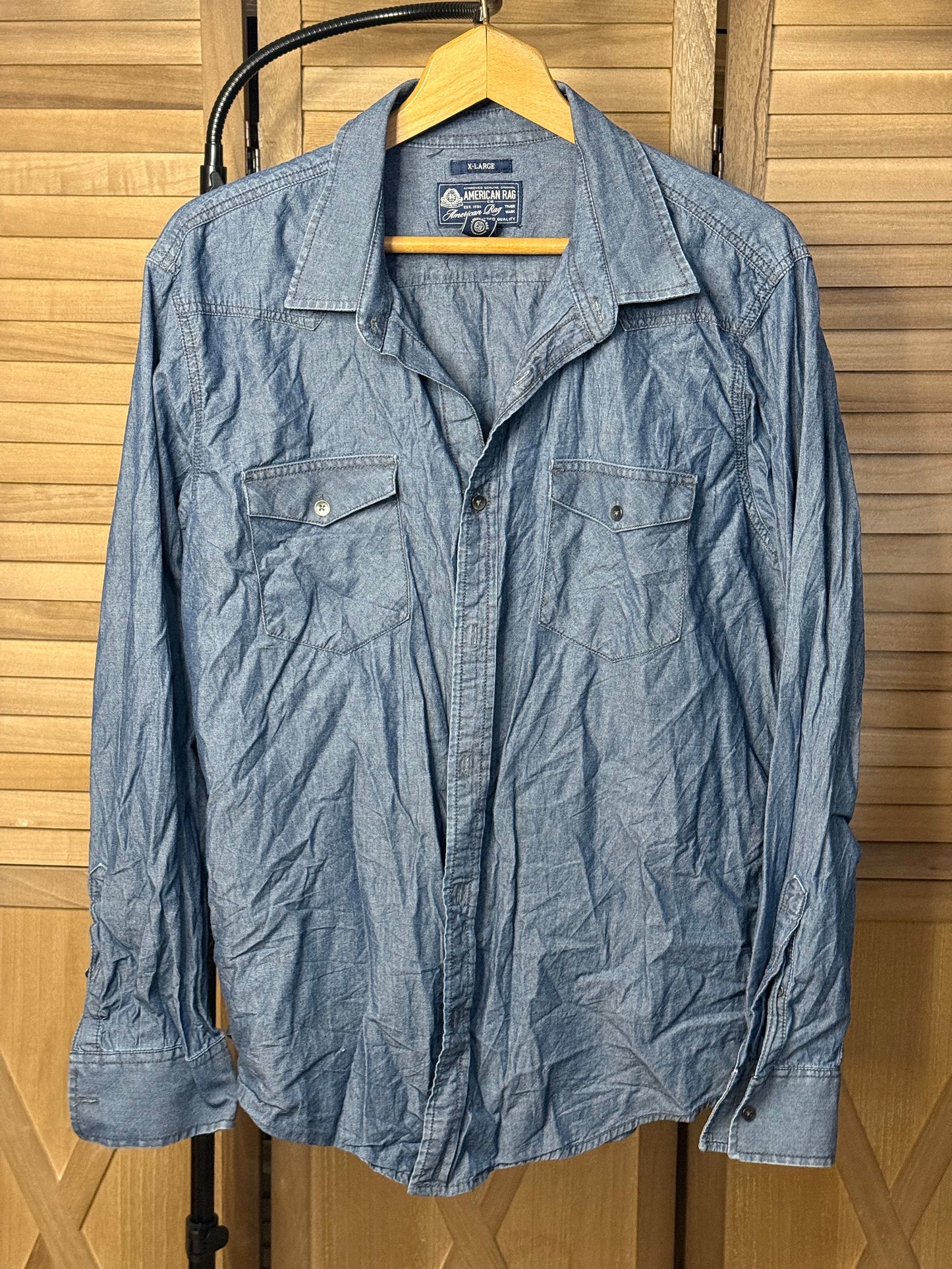 american rag l/s lightweight denim button up