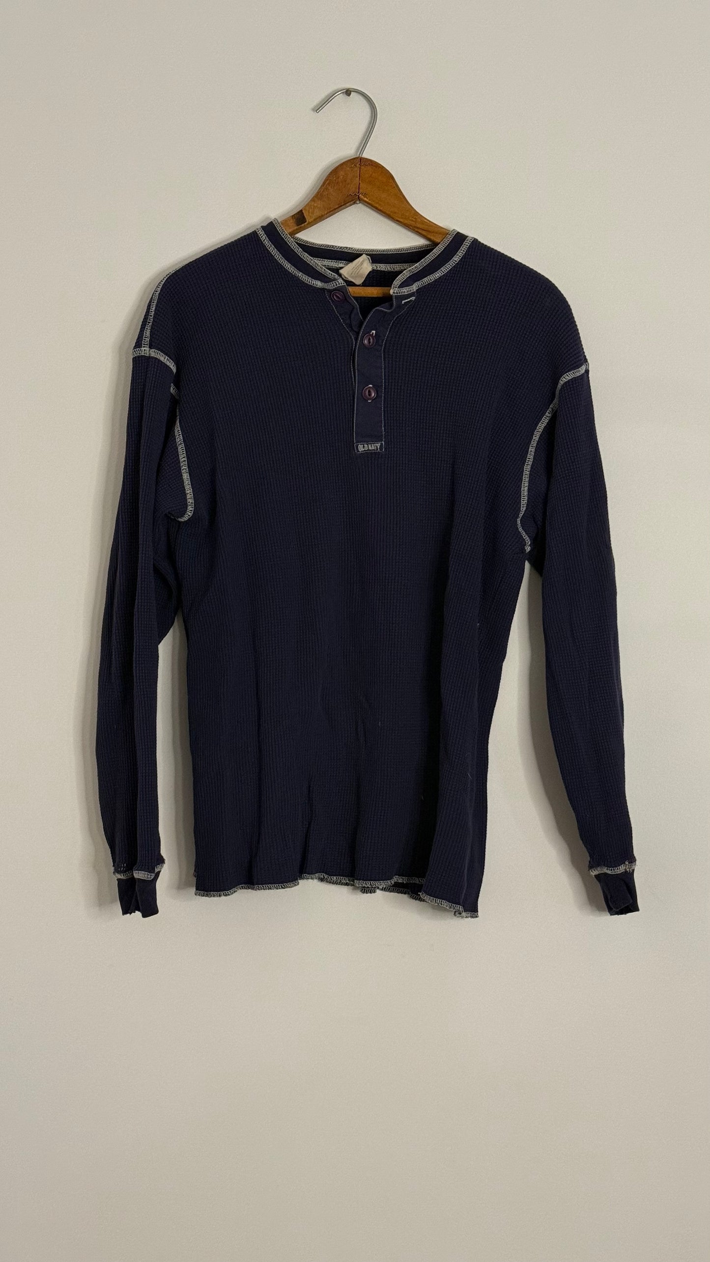 l/s navy thermal white stitching