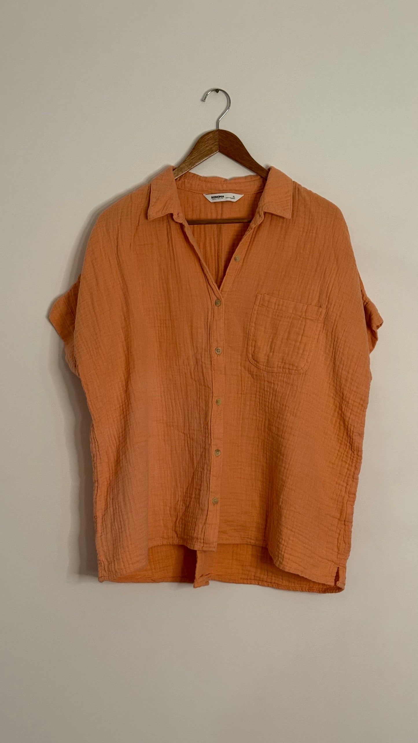 orange s/s cotton gauze button up