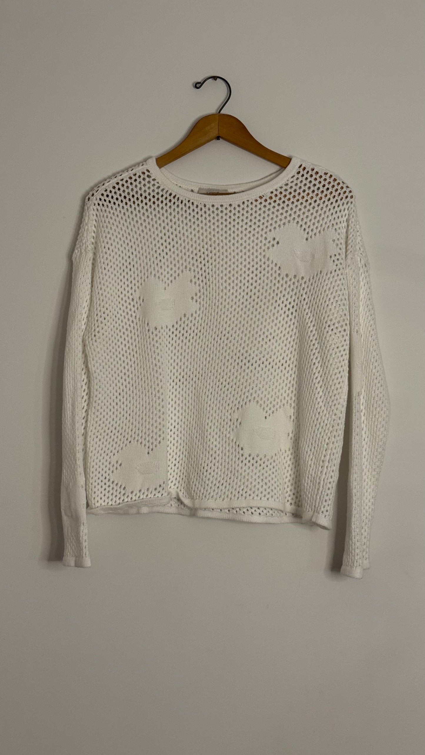 white l/s open crochet sweater