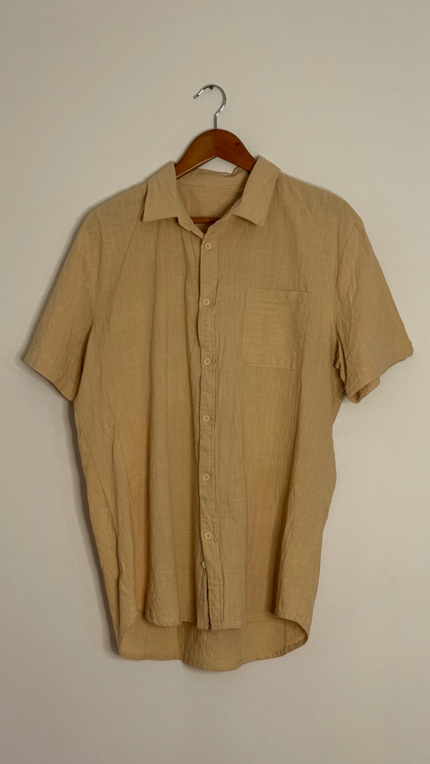 s/s tan cotton woven button up