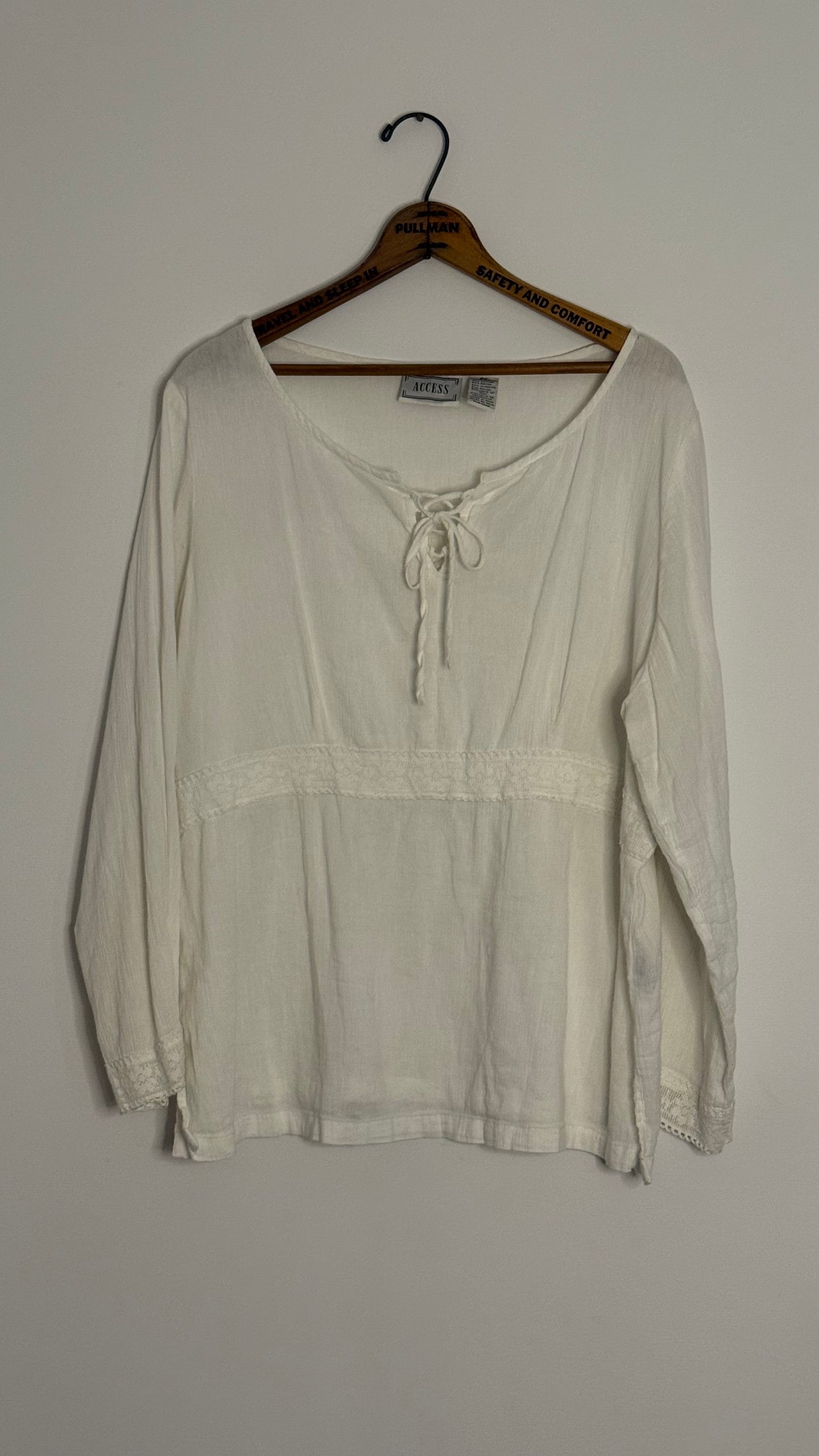 access l/s gauze lace up vneck top lace waist