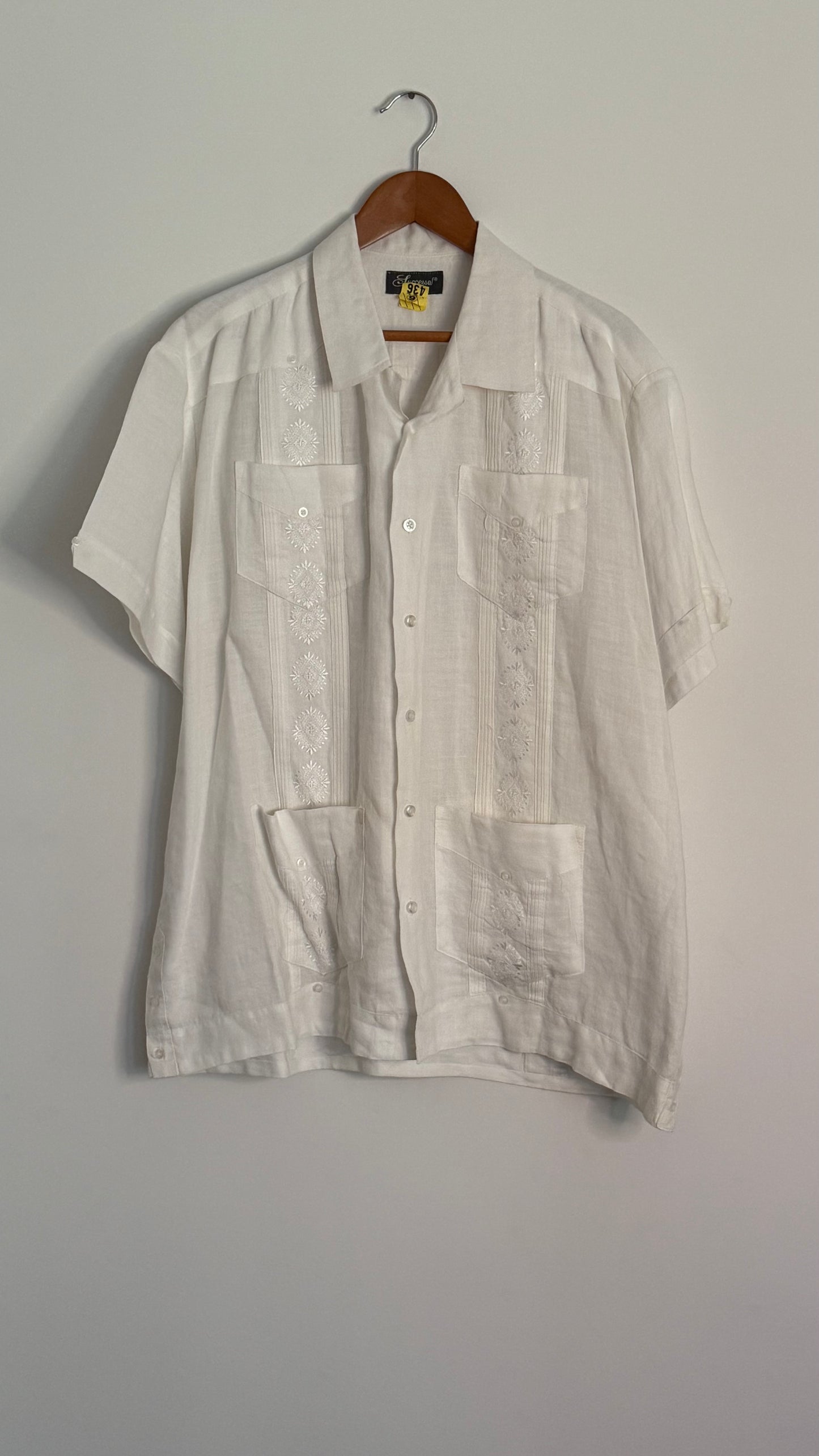 s/s white linen button up w/ embroidery