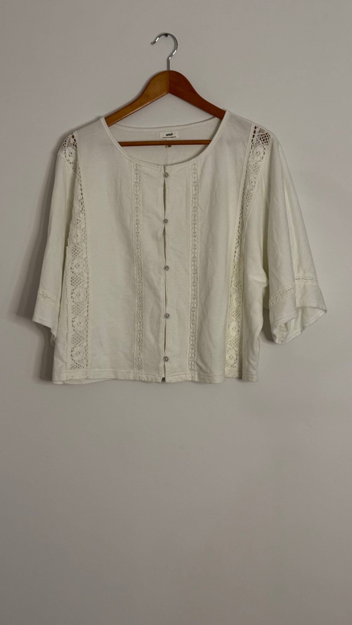 3/4 sleeve button up crochet stripes up front