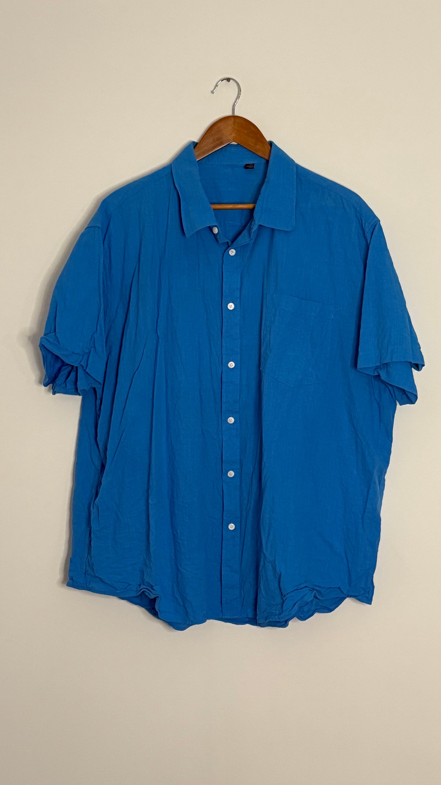 s/s blue cotton woven button up