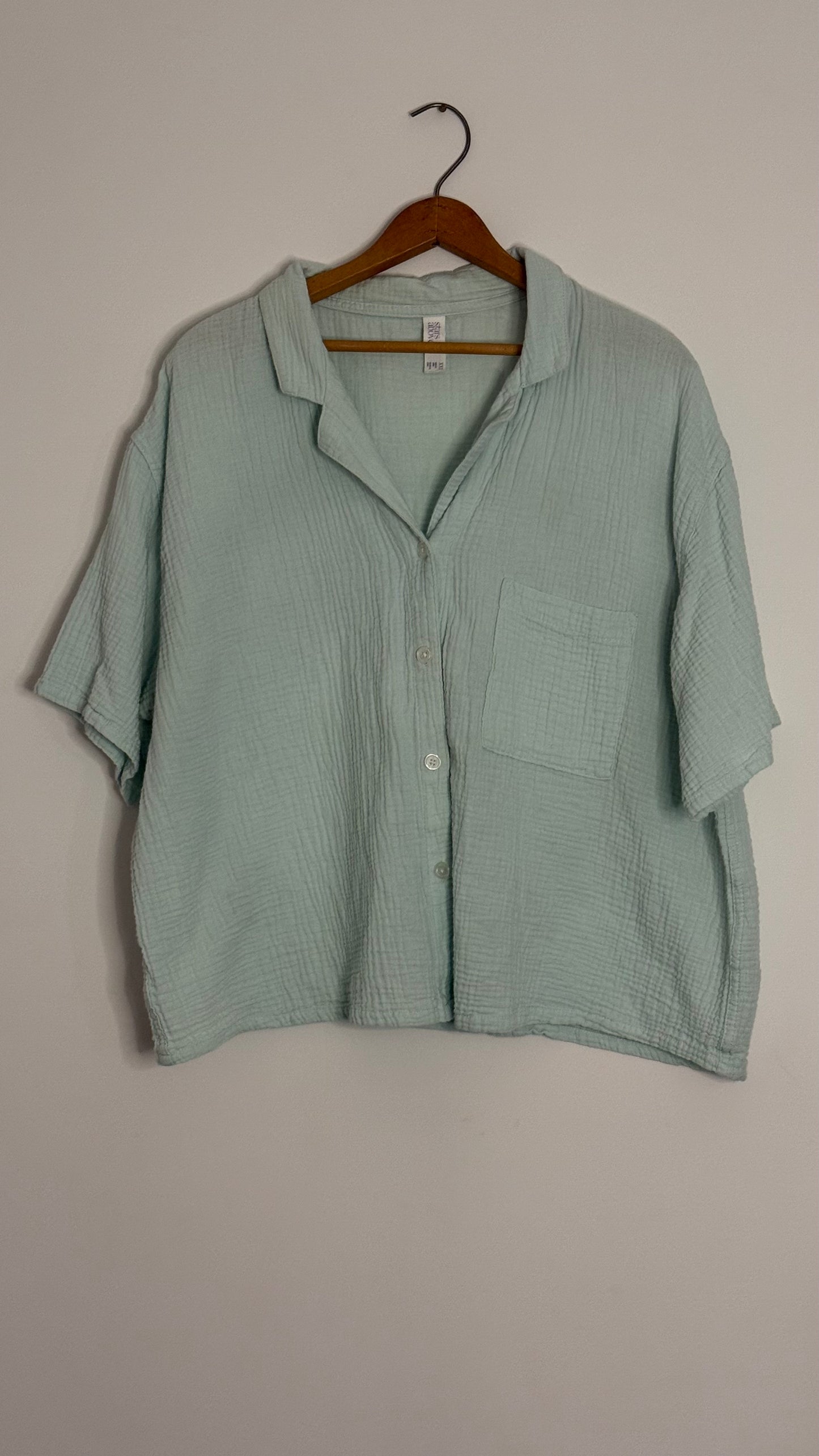 s/s aqua cotton gauze button up