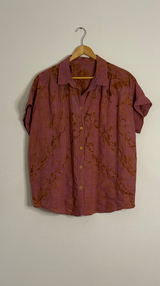purple s/s button up square woven pattern