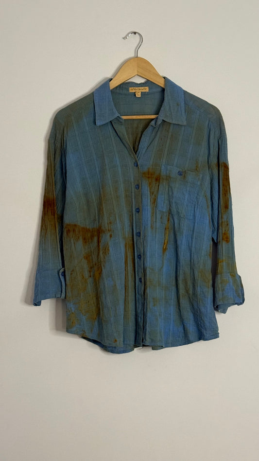 l/s button up blue w/ square woven pattern