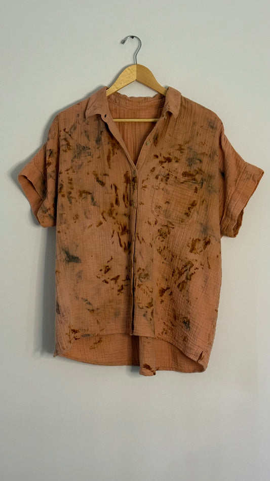 orange s/s cotton gauze button up