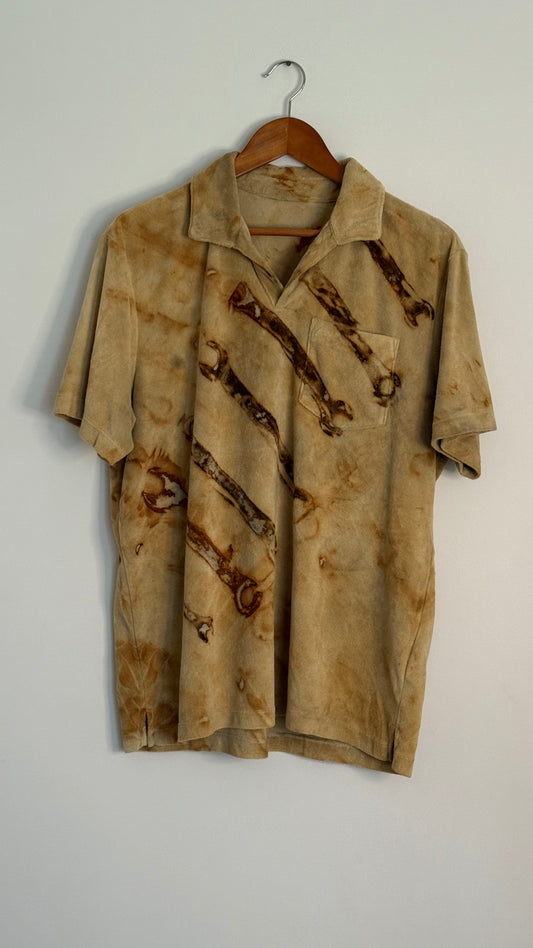 s/s yellow terry cloth v neck collared top