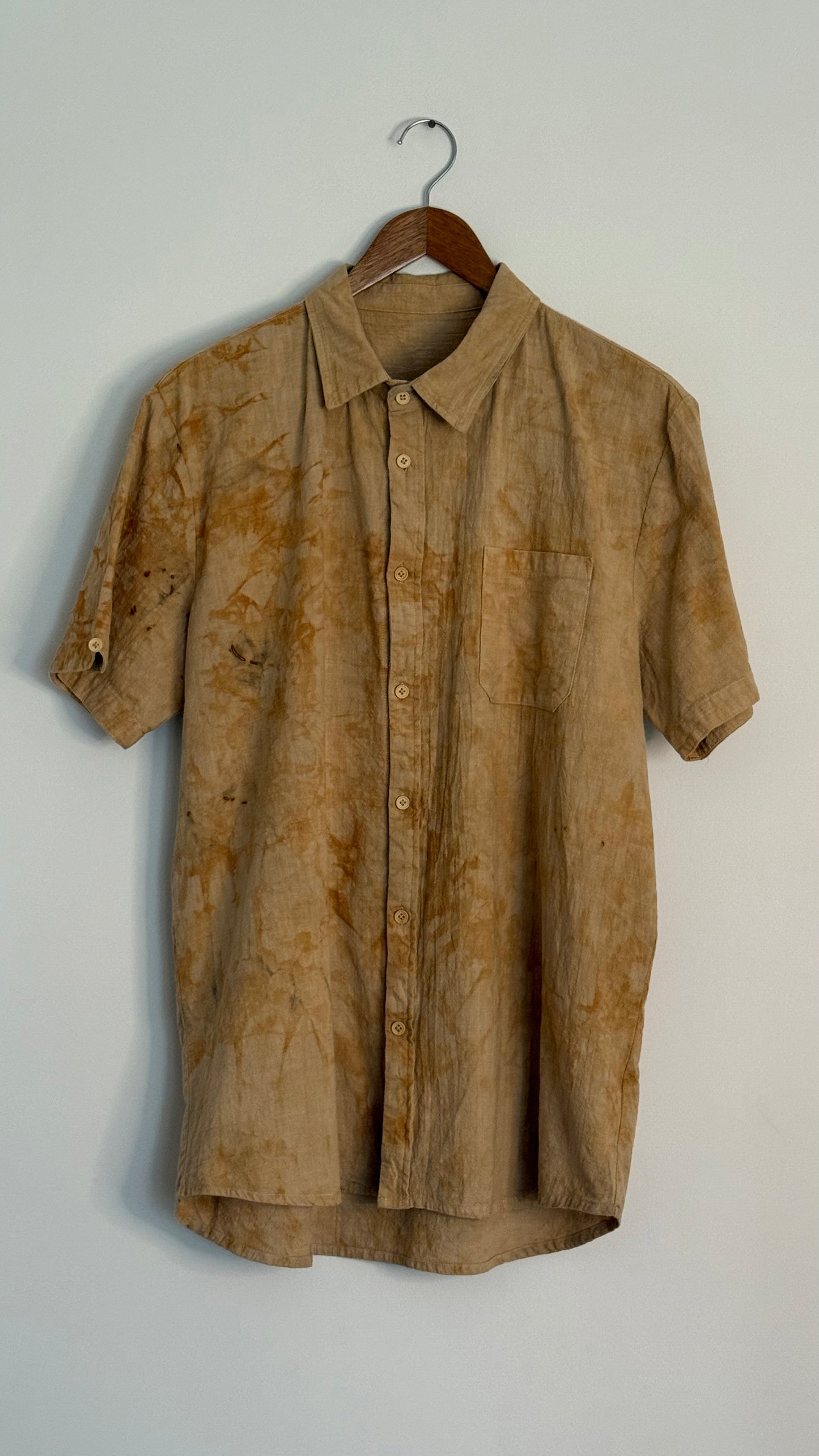s/s tan cotton woven button up