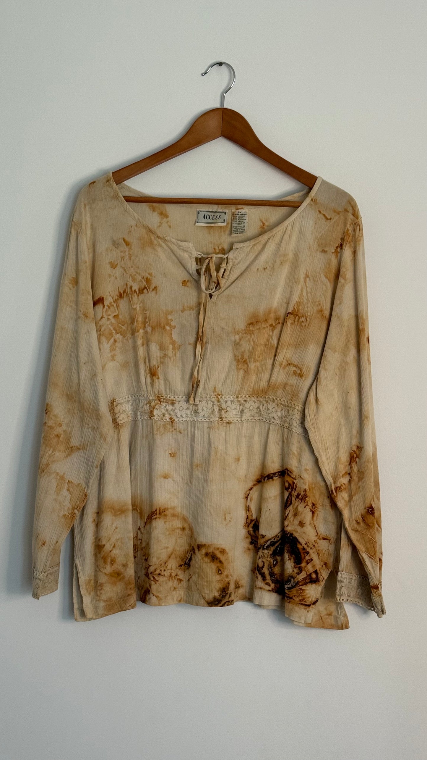 access l/s gauze lace up vneck top lace waist