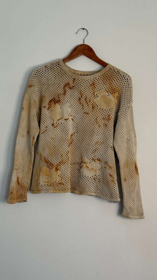 white l/s open crochet sweater