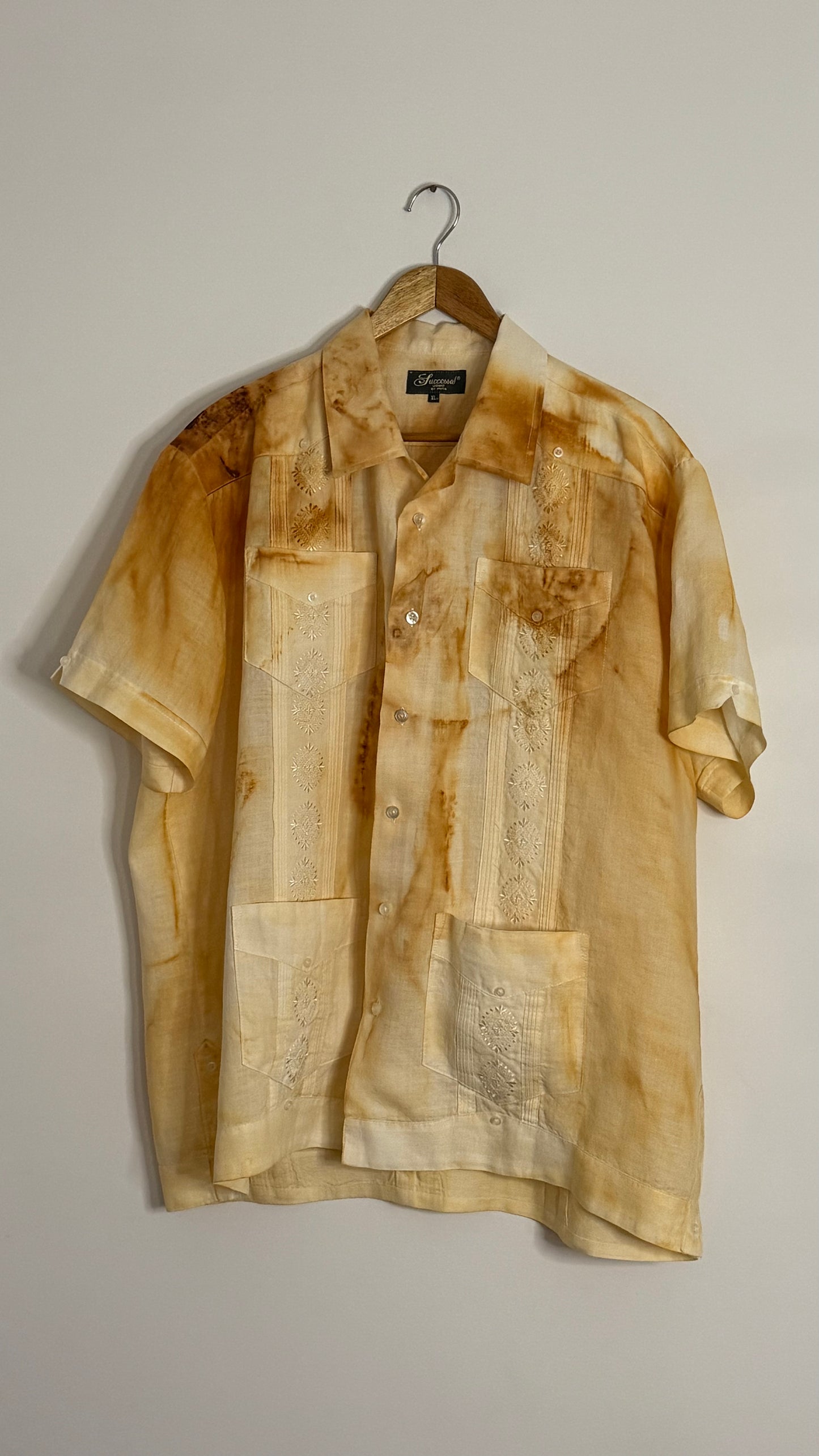 s/s white linen button up w/ embroidery