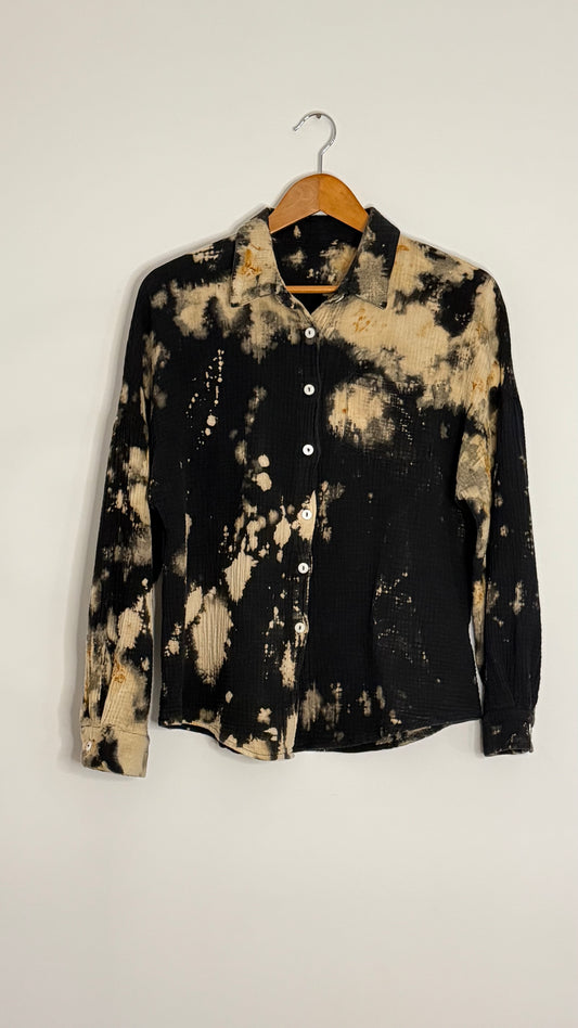 l/s bleached black cotton gauze button up