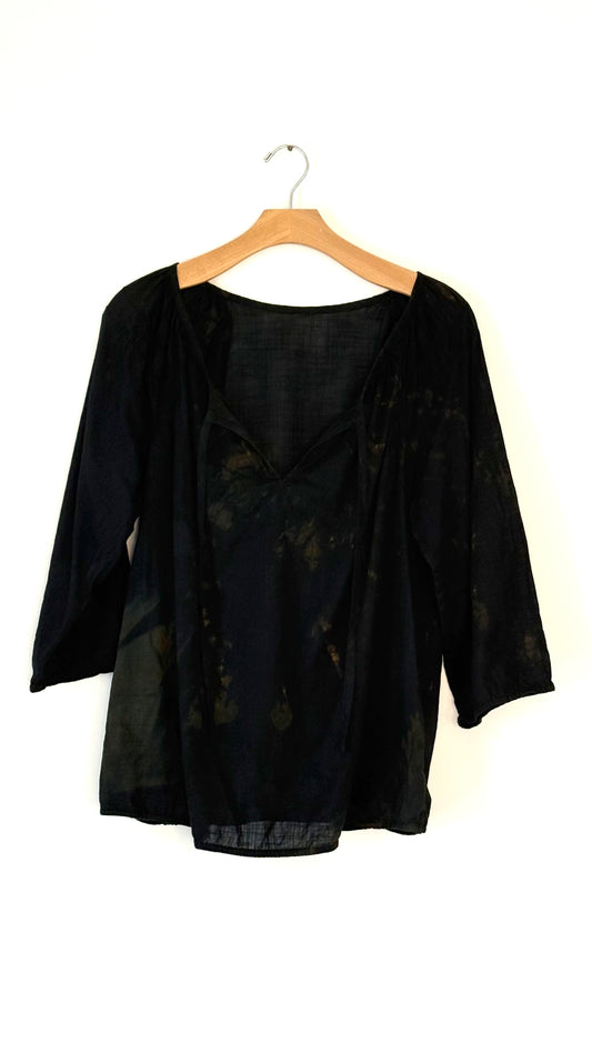 l/s black cotton gauze peasant top
